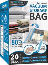 Cargar imagen en el visor de la galería, 20 bolsas de almacenamiento al vacío, bolsas de ahorro de espacio (4 Jumbo/4 Grandes/4 Medianas/4 Pequeñas/4 Enrollables)
