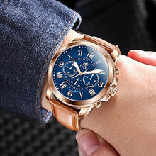 Cargar imagen en el visor de la galería, Reloj cronógrafo para hombre, cara grande, fácil de leer, analógico de cuarzo, reloj de vestir para hombre, correa de cuero, a21 impermeable, luminoso, a la moda, casual, reloj de pulsera para
