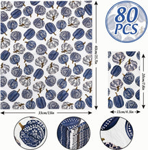 Cargar imagen en el visor de la galería, AnyDesign Paquete de 80 servilletas de porcelana desechables con hojas botánicas azules, servilletas de papel de calabaza,ln23 servilletas de mano para otoño, Acción de Gracias, hogar, cocina, baño, 13 x
