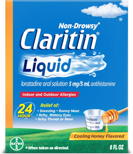 Claritin Nuevo líquido refrescante con sabor a miel, medicamento antialérgico sin somnolencia las 24 horas para adultos, líquido calmante al instante para aliviar estornudos, secreción nasal, ojos LN26