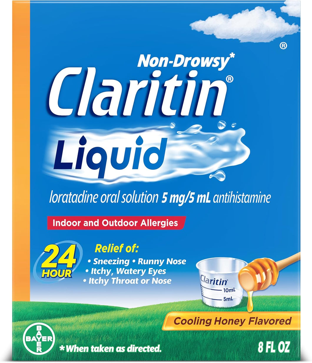 Claritin Nuevo líquido refrescante con sabor a miel, medicamento antialérgico sin somnolencia las 24 horas para adultos, líquido calmante al instante para aliviar estornudos, secreción nasal, ojos LN26