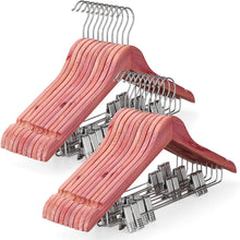 Cargar imagen en el visor de la galería, TOPIA HANGER Perchas de madera con clips de metal ajustables y gancho giratorio de 360°, perchas de madera de alta calidad
