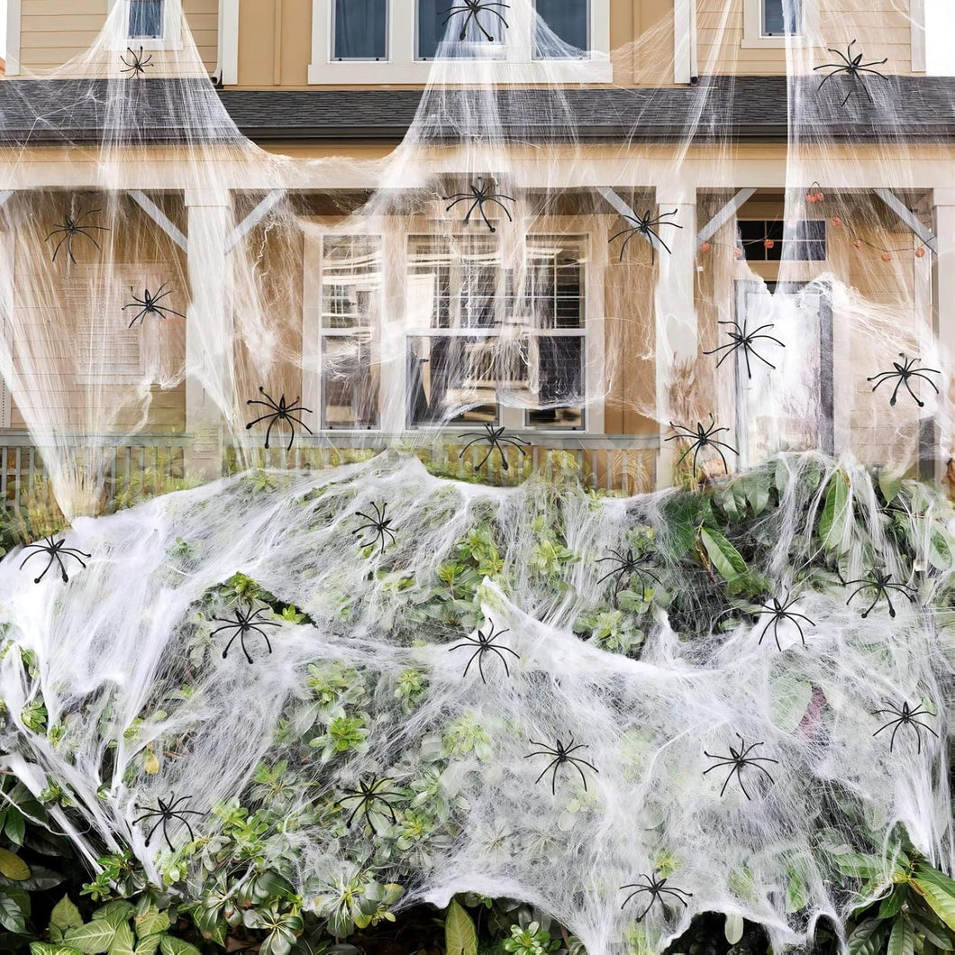 Decoraciones de telarañas de Halloween de 1400 pies cuadrados con 150 arañas falsas adicionales