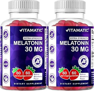 Melatonina sin azúcar Vitamatic 30 mg por gomita - 60 porciones - 60 gomitas vegetarianas - Suplemento que no genera hábito (60 unidades (paquete de 2)) a23