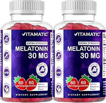 Melatonina sin azúcar Vitamatic 30 mg por gomita - 60 porciones - 60 gomitas vegetarianas - Suplemento que no genera hábito (60 unidades (paquete de 2)) a23