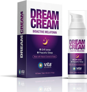 Vitasciences Dream Cream Melatonin 3mg - La mejor ayuda natural para dormir, la crema tópica para dormir es una alternativa segura a las pastillas para dormir. Loción sin fragancia ln26