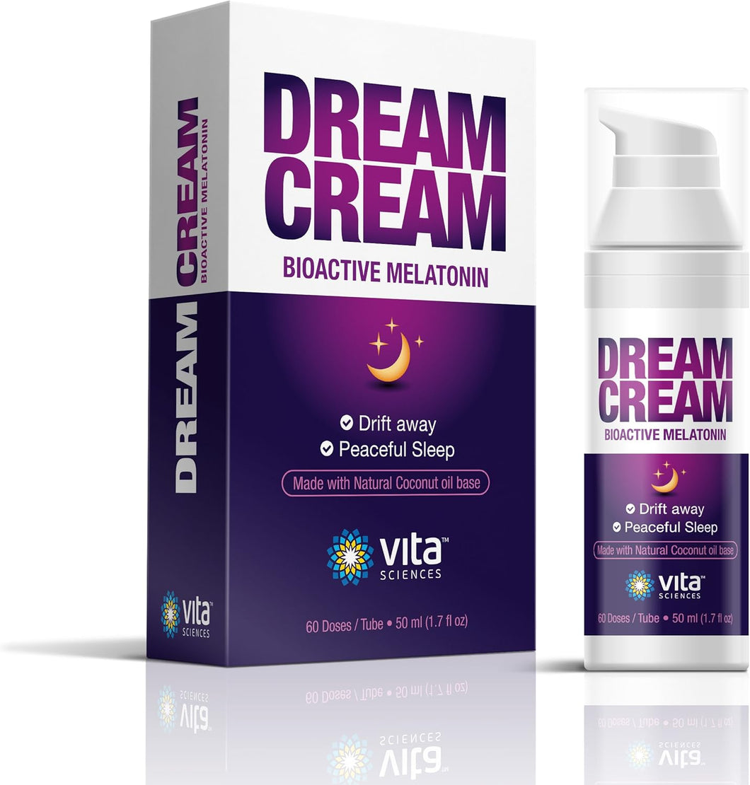 Vitasciences Dream Cream Melatonin 3mg - La mejor ayuda natural para dormir, la crema tópica para dormir es una alternativa segura a las pastillas para dormir. Loción sin fragancia ln26