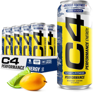 Bebida energética preentrenamiento con gas y cero azúcar | 200 mg de cafeína con beta-alanina | Mango Foxtrot | 16 onzas líquidas (paquete de 12) ln25
