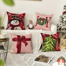 Cargar imagen en el visor de la galería, AVOIN colorlife Merry Christmas Let It Snow Joy - Juego de 4 fundas de almohada rojas, 18 x 18 pulgadas, diseño de rayas con diseño de árbol de Navidad, decoración para sofá, sofá A19
