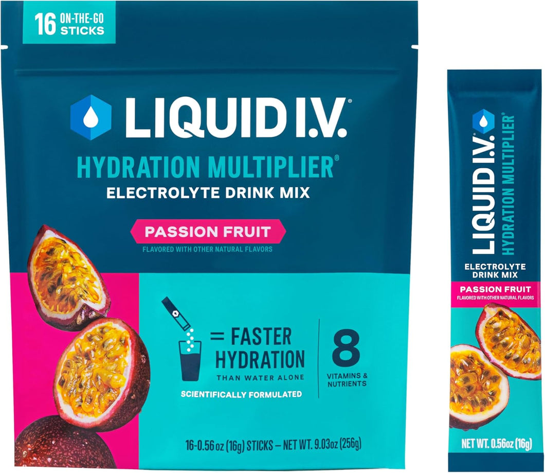 Multiplicador de hidratación Liquid IV® - Maracuyá | Mezcla de bebida con electrolitos en polvo | 1 paquete (16 porciones) a22