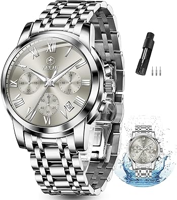 Reloj cronógrafo clásico de acero inoxidable para hombre, con cara grande, fácil de leer, reloj cronógrafo para hombre, reloj analógico de cuarzo, a21 resistente al agua, números romanos, reloj de