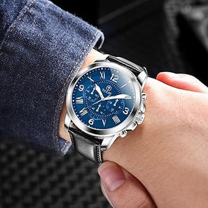 Relojes de cuero para hombre, resistente al agua, cronógrafo, luminoso, de lujo, reloj, clásico, de acero inoxidable, a21 analógico, de cuarzo, casual, trabajo, deportivo, con cara grande, número