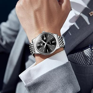 OLEVS Relojes para hombre, relojes de cara grande para hombre, relojes de banda de acero inoxidable para hombre, relojes impermeables para hombre, a21 relojes de fecha para hombre, relojes analógicos de