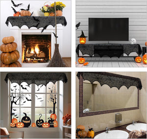 Decoración de Halloween AerWo Encaje negro Araña Chimenea Repisa Cubierta de bufanda Suministros de fiesta festivos 45 X 243cm 18 x 96 pulgadas