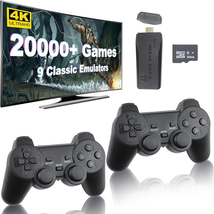 Consola de juegos retro inalámbrica, palo de juegos retro con 9 emuladores integrados, más de 20,000 juegos, salida HDMI 4k y controlador inalámbrico de 2.4 GHz, videojuegos Plug and Retro Play para A19