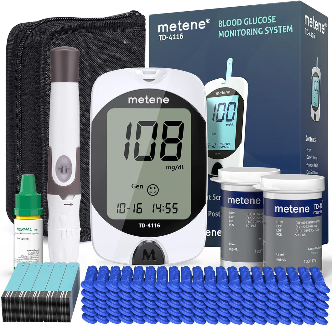 Metene TD-4116 Kit de monitor de glucosa en sangre, 150 tiras