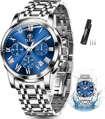Reloj cronógrafo clásico de acero inoxidable para hombre, con cara grande, fácil de leer, reloj cronógrafo para hombre, a21 reloj analógico de cuarzo, resistente al agua, números romanos, reloj de