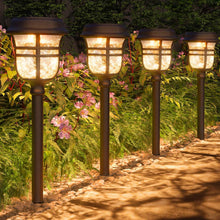 Cargar imagen en el visor de la galería, XMCOSY+ Luces solares para exteriores, 2 modos RGBW LED luces solares de jardín, luces solares para camino IP65 impermeables, iluminación solar para patio,...a21 Color:marrón-rojizo Color del lente:Blanco cálido y RGB
