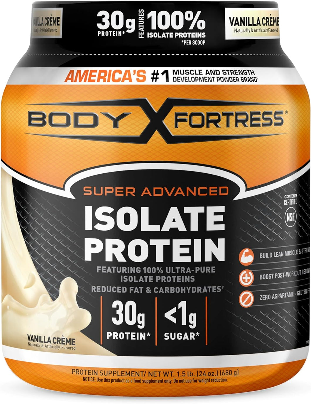 Proteína aislada en polvo súper avanzada, sin gluten, sabor a crema de vainilla, 1.5 lb