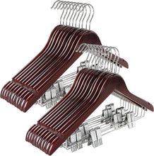 Cargar imagen en el visor de la galería, TOPIA HANGER Perchas de madera con clips de metal ajustables y gancho giratorio de 360°, perchas de madera de alta calidad
