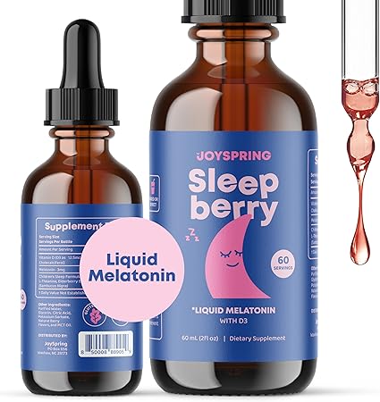 JoySpring Sleepberry Kids - Ayuda para dormir de melatonina líquida de 3 mg | Gotas de alta absorción de 2 onzas líquidas con L-teanina, sabor a bayas, alternativa a gomitas, a partir de 4 años, ln26