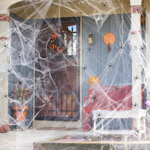 Decoraciones de telarañas de Halloween de 1400 pies cuadrados con 150 arañas falsas adicionales