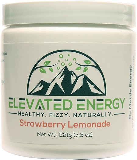 Bebida energética saludable en polvo - Stevia y cafeína natural | Mezcla de bebida gaseosa energética elevada | Limonada de fresa | 30 porciones a22
