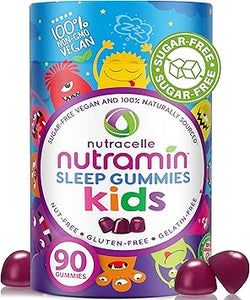 NUTRAMIN - Gomitas para dormir para niños, sin azúcar y veganas, ayuda para dormir 100% natural con gomitas de melatonina para dormir, hipoalergénicas, halales, kosher, sin OMG, cereza oscura, 90 ln26