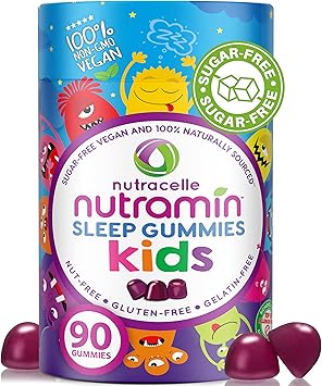 NUTRAMIN - Gomitas para dormir para niños, sin azúcar y veganas, ayuda para dormir 100% natural con gomitas de melatonina para dormir, hipoalergénicas, halales, kosher, sin OMG, cereza oscura, 90 ln26