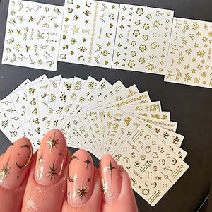30 hojas de calcomanías doradas para arte de uñas, flores doradas, mariposas A24