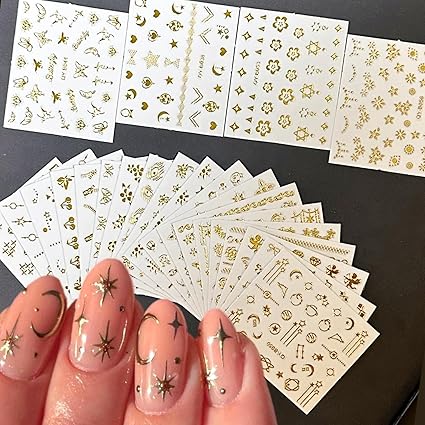 30 hojas de calcomanías doradas para arte de uñas, flores doradas, mariposas A24
