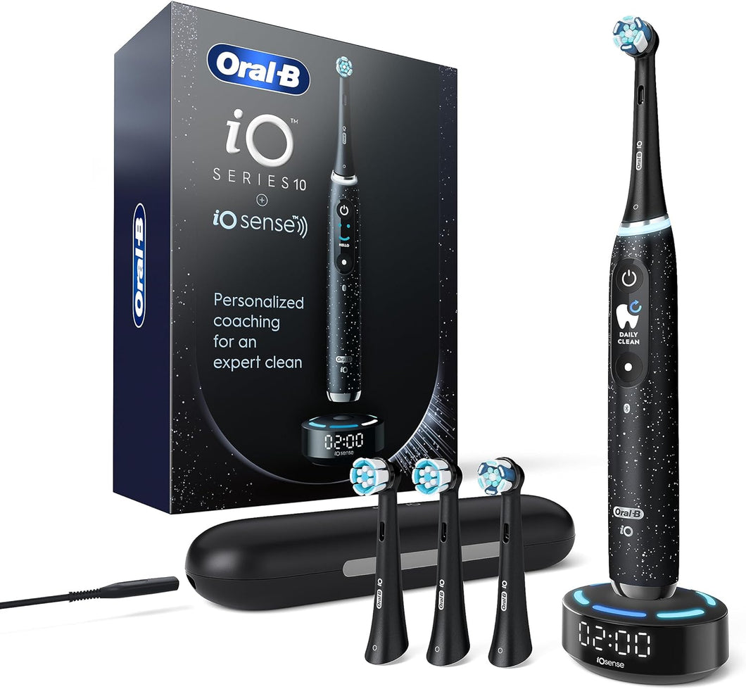 Oral-B iO Series 10 Cepillo de dientes eléctrico recargable con sensor de presión visible para proteger las encías,ln23 temporizador de 2 minutos, 7 ajustes de limpieza, 4 cabezales de cepillo de dientes
