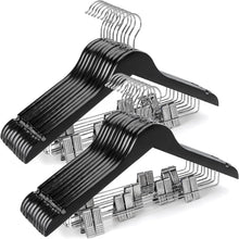 Cargar imagen en el visor de la galería, TOPIA HANGER Perchas de madera con clips de metal ajustables y gancho giratorio de 360°, perchas de madera de alta calidad
