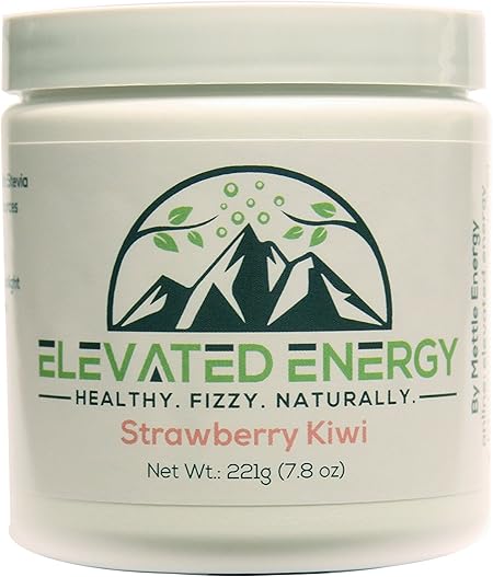 Bebida energética saludable en polvo - Stevia y cafeína natural | Mezcla de bebida gaseosa energética elevada | Fresa y kiwi | 30 porciones ln25
