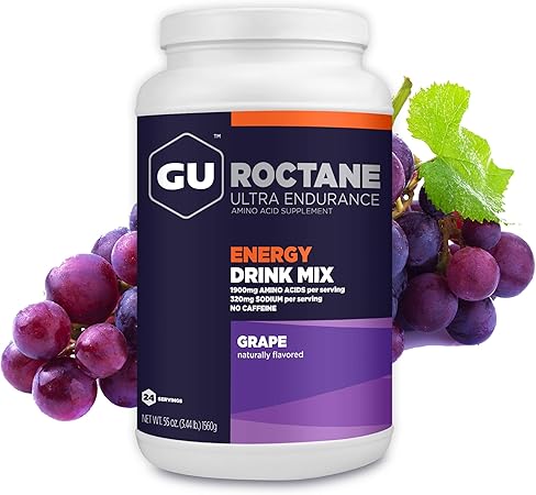 Mezcla de bebida energética GU Energy Roctane Ultra Endurance, vegana, sin gluten, kosher, sin cafeína y sin lácteos, para llevar y preparar para cualquier entrenamiento, frasco de 3,44 libras, color uva ln25