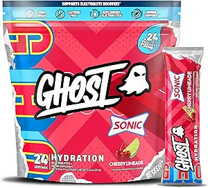 Paquetes de hidratación GHOST, Sonic Cherry Limeade, 24 sobres, polvo de electrolitos, suplemento de bebida con magnesio, potasio, calcio y vitamina C, apto para veganos, sin soja, azúcar ni gluten ln25