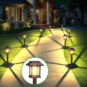 Benany Luces solares para caminos al aire libre, paquete de 12 luces LED impermeables mejoradas, luces solares para exteriores, a21 iluminación solar de jardín... Número de artículos:12