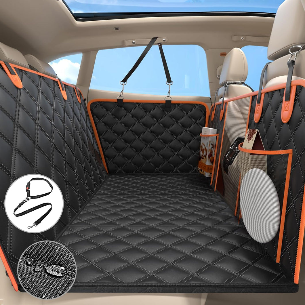 Extensor de asiento trasero para perros, parte inferior dura de hasta 499 libras, funda de asiento de automóvil para asiento trasero, ln25 protector de asiento trasero impermeable con ventana y bolsillos