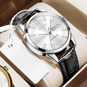Reloj de cuero negro para hombre, fecha, cuarzo, a21 analógico, diamantes, cara grande, impermeable, regalos para él