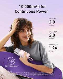 Anker Zolo Power Bank, cargador portátil de 10,000 mAh 30 W con cable USB-C integrado para viajes, batería de carga rápida para iPhone serie 16/15, MacBook, Galaxy, iPad y más ln23