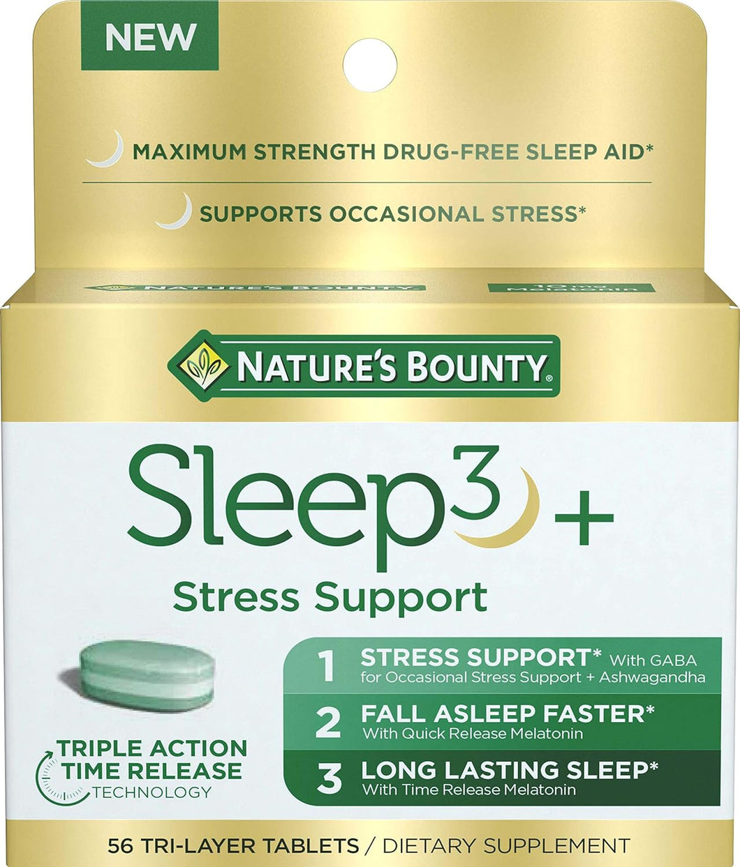 Nature's Bounty Melatonina de Sleep3, 10 mg, tabletas de tres capas, 56 unidades ln26