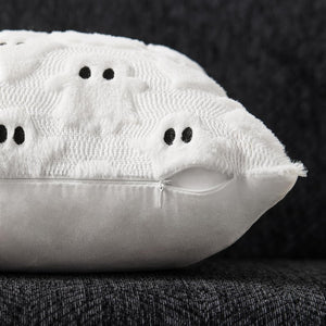 Fundas de almohada de Halloween DFXSZ Juego de 2 fundas de almohada de 18x18 pulgadas Ghost blanco Fundas de almohada de lana de piel sintética suave para silla Sofá Dormitorio Sala de estar Decoración del hogar