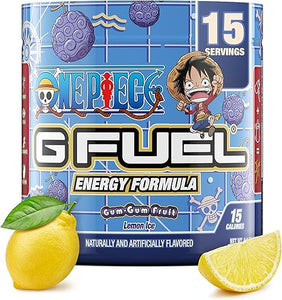 G Fuel ONE Piece Gum-Gum Fruit Energy Powder, sin azúcar, suplemento de concentración con cafeína limpia, mezcla de agua, aminoácidos para la concentración, mezcla de vitaminas y antioxidantes, limón helado, 3,7 oz (15 porciones) ln25