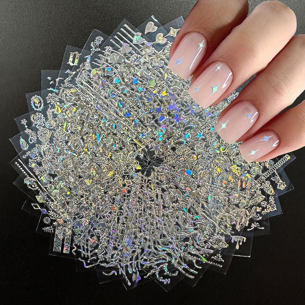 30 hojas de calcomanías de arte de uñas Aurora 3D autoadhesivas de flores para arte de uñas A24