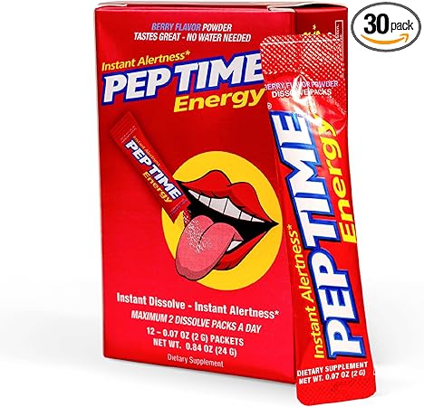 Paquetes de polvos energéticos solubles Instant Alertness, no necesitan agua, suplemento dietético energético con vitaminas B6 y B12, 150 mg de cafeína por porción, paquete de 30, sabor a frutos del bosque