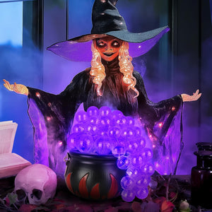 Decoraciones de Halloween para interiores, juego de caldero burbujeante DIY con 85 esferas transparentes