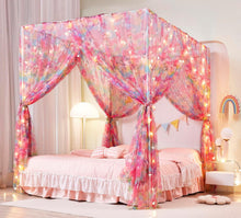 Cargar imagen en el visor de la galería, Mengersi Cortina para Dosel de Cama Princesa, con 4 Esquinas, Dosel con Mosquitero para Cama de Princesa
