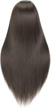 Cargar imagen en el visor de la galería, Cabeza de maniquí de cabello humano con soporte, 30 pulgadas, color marrón oscuro
