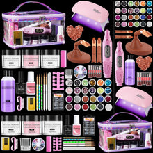 Cargar imagen en el visor de la galería, Kit de uñas para principiantes con todo: juego profesional de polvo acrílico líquido para uñas con mano de práctica
