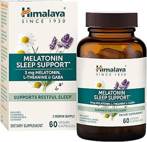 Himalaya Soporte para dormir de melatonina con GABA, L-teanina y melatonina 3 mg para apoyo al sueño e insomnio ocasional, 60 cápsulas, suministro para 2 meses ln26